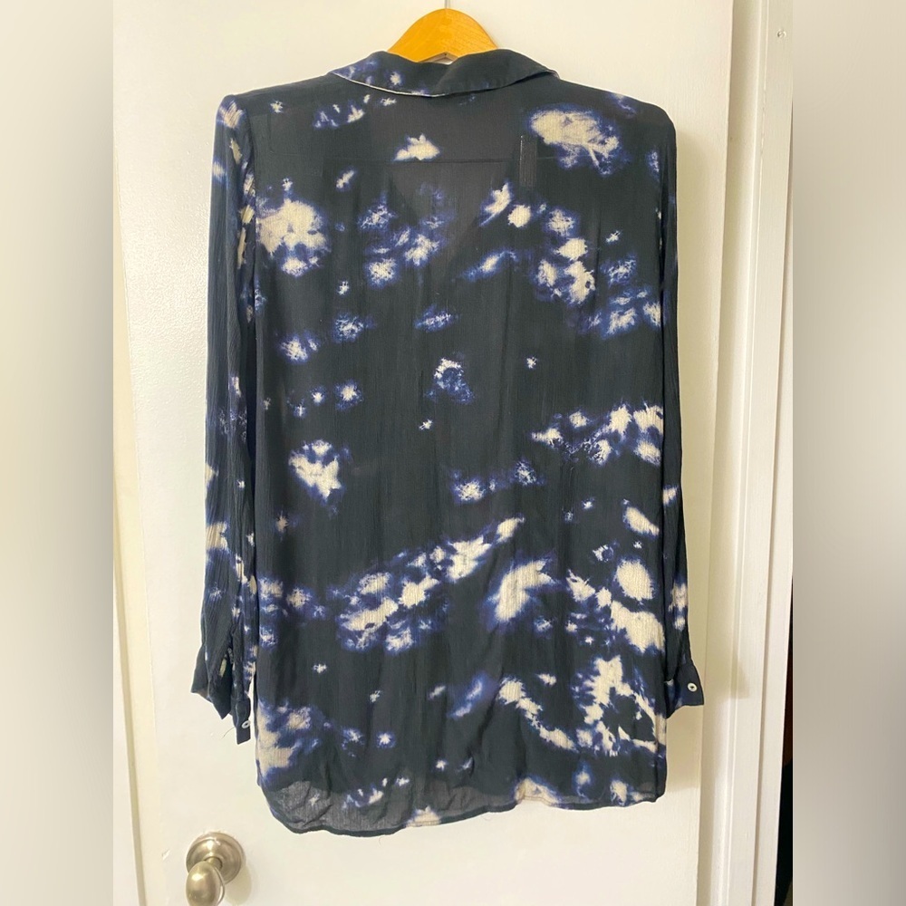 Zara Black Pink and Blue Tie-Dye Button Down Tunic Blouse Sz.M - Picture 3 of 7